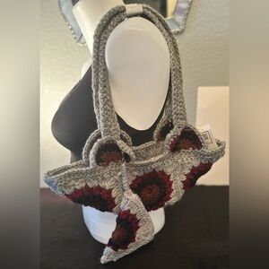 Handmade crochet granny square shoulder bag and matching wallet-lined